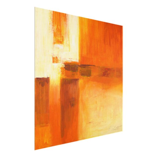 Glass print - Petra Schüßler - Composition In Orange And Brown 01