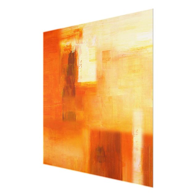 Glass print - Petra Schüßler - Composition In Orange And Brown 02