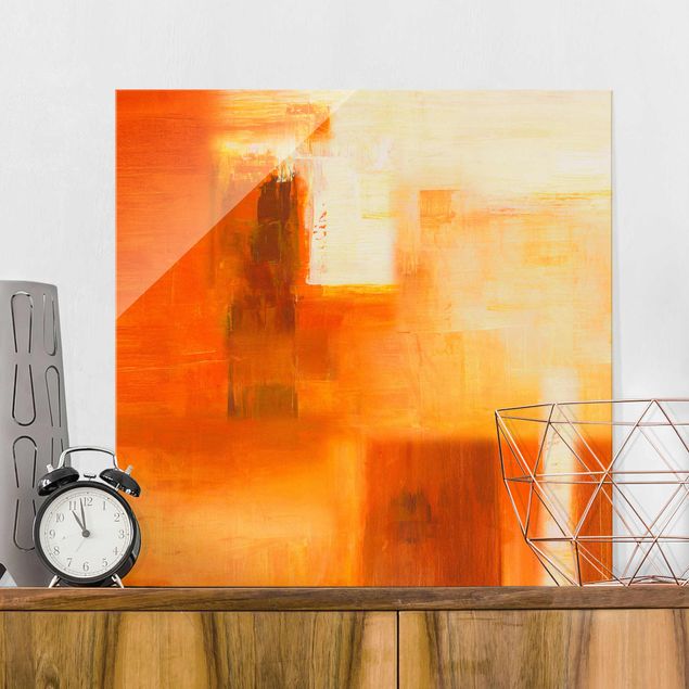 Glas Magnetboard Petra Schüßler - Composition In Orange And Brown 02