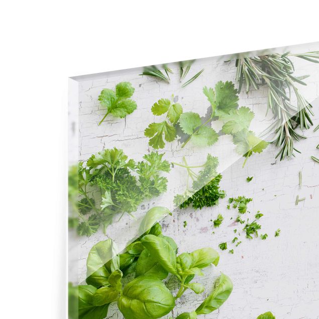 Glass print - Herbs On Wood Shabby