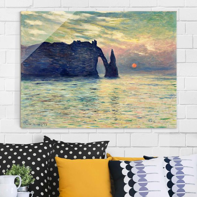 Glas Magnetboard Claude Monet - The Cliff, Étretat, Sunset