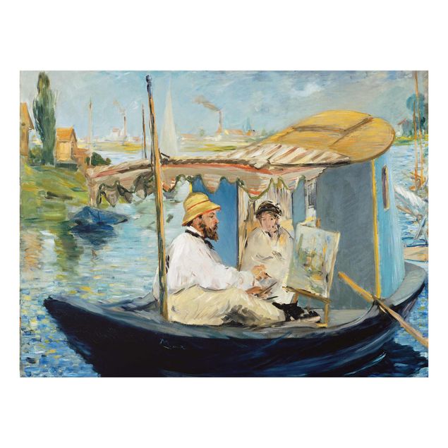 Glass print - Edouard Manet - Claude Monet Painting On His Studio Boat