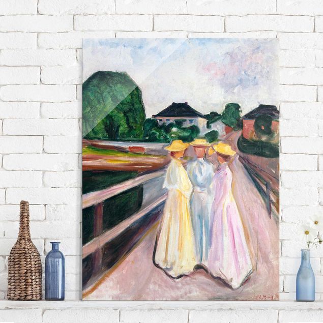 Glas Magnettafel Edvard Munch - Three Girls on the Bridge