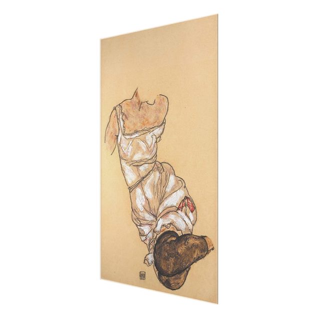 Glass print - Egon Schiele - Female torso in underwear and black stockings