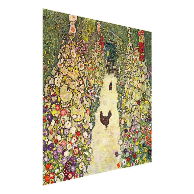 Glass print - Gustav Klimt - Garden Path with Hens