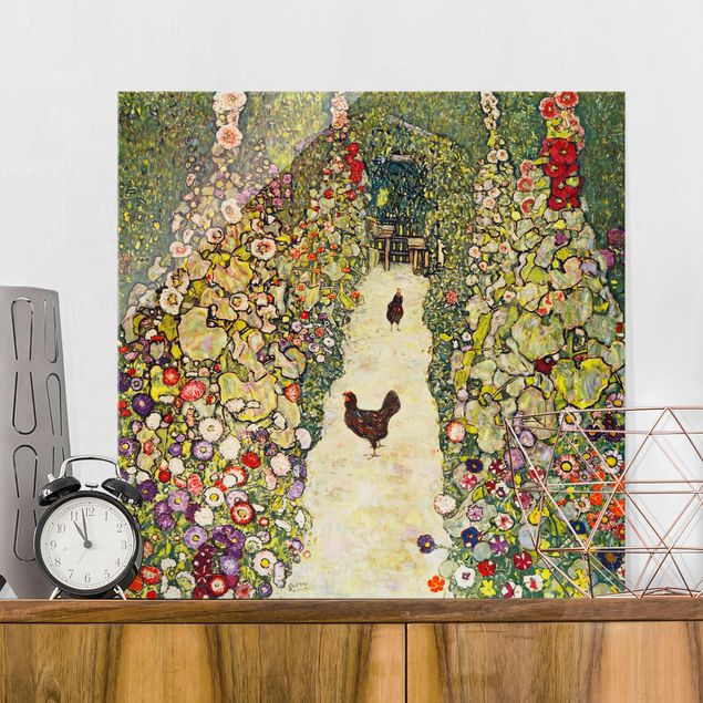 Glas Magnettafel Gustav Klimt - Garden Path with Hens