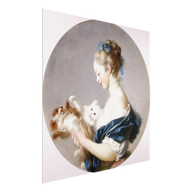 Glass print - Jean Honoré Fragonard - Girl playing with a Dog and a Cat