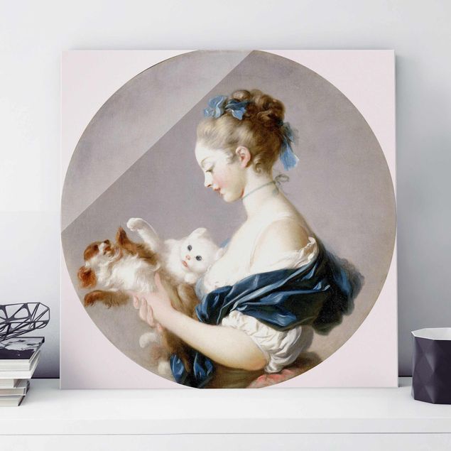 Glas Magnetboard Jean Honoré Fragonard - Girl playing with a Dog and a Cat