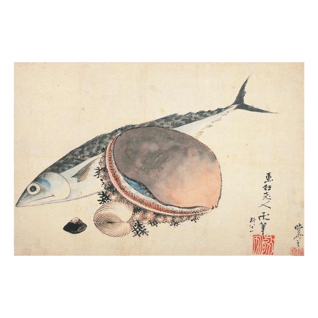 Glass print - Katsushika Hokusai - Mackerel and Sea Shells