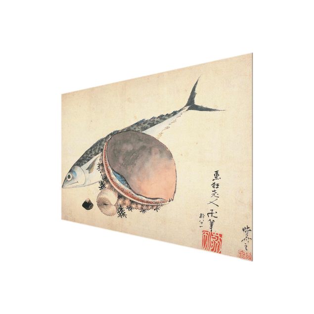 Glass print - Katsushika Hokusai - Mackerel and Sea Shells
