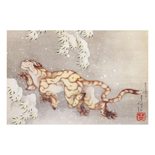 Glass print - Katsushika Hokusai - Tiger in a Snowstorm