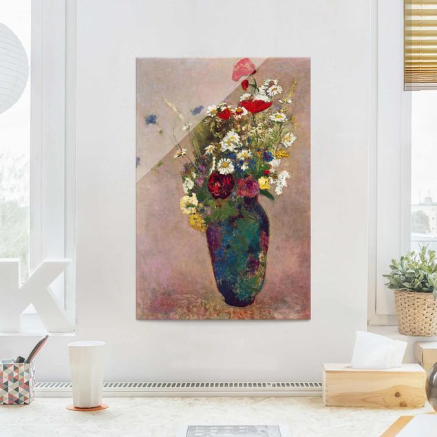 Glass print - Odilon Redon - Flower Vase with Poppies