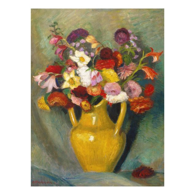 Glass print - Otto Modersohn - Colourful Bouquet in Yellow Clay Jug