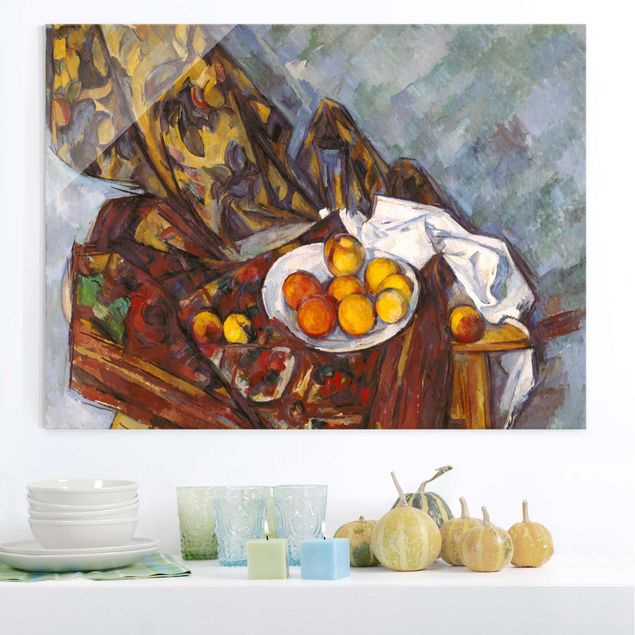 Glas Magnetboard Paul Cézanne - Still Life, Flower Curtain, And Fruits