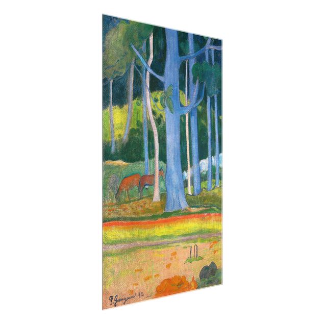 Glass print - Paul Gauguin - Landscape with blue Tree Trunks