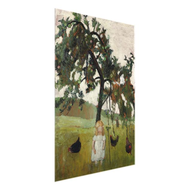 Glass print - Paula Modersohn-Becker - Elsbeth with Chickens under Apple Tree