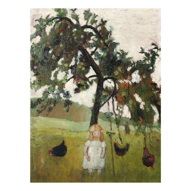 Glass print - Paula Modersohn-Becker - Elsbeth with Chickens under Apple Tree