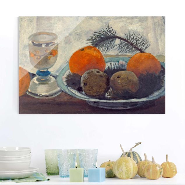 Magnettafel Glas Paula Modersohn-Becker - Still Life with frosted Glass Mug, Apples and Pine Branch