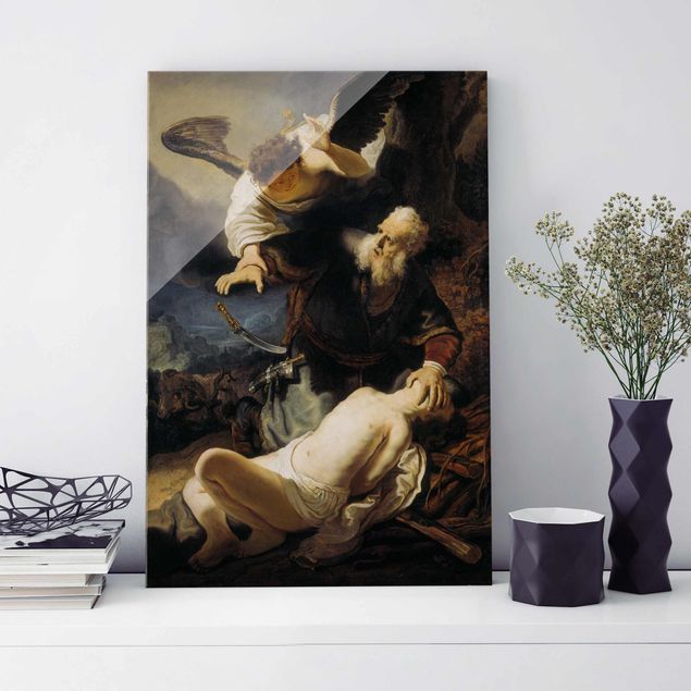 Glas Magnettafel Rembrandt van Rijn - The Angel prevents the Sacrifice of Isaac
