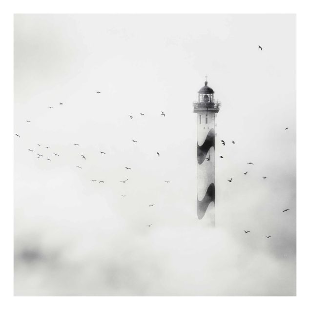 Glass print - Lighthouse In The Fog