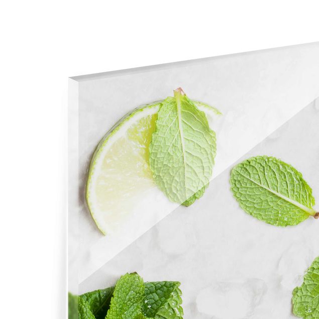 Glass print - Lime Mint On Ice Cubes