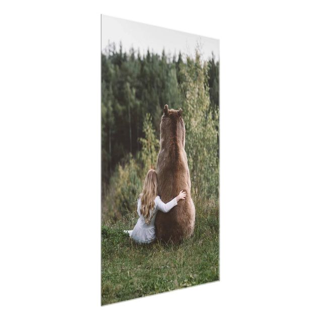 Glass print - Girl With Brown Bear
