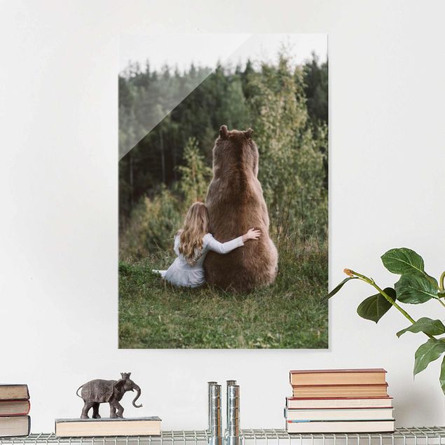 Glas Magnetboard Girl With Brown Bear