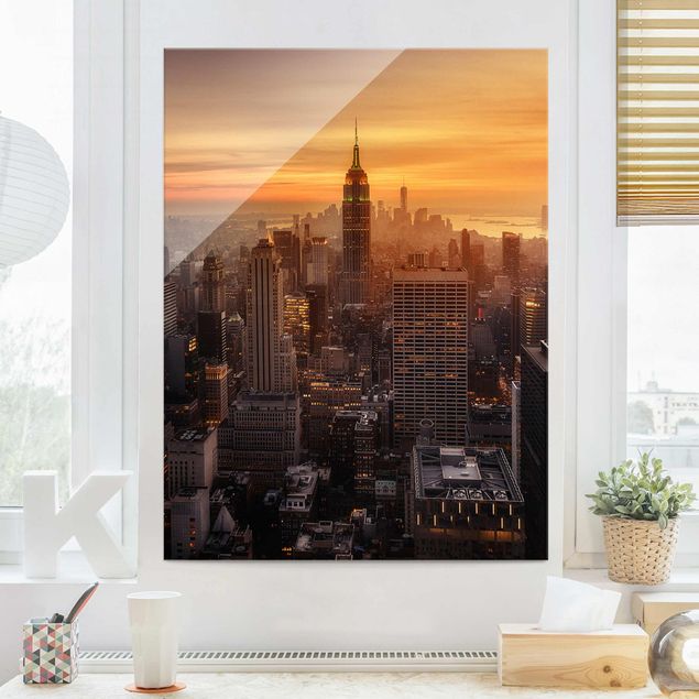 Glas Magnetboard Manhattan Skyline Evening