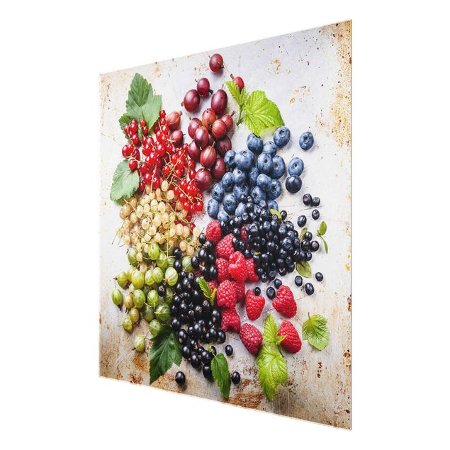 Glass print - Mixture Of Berries On Metal