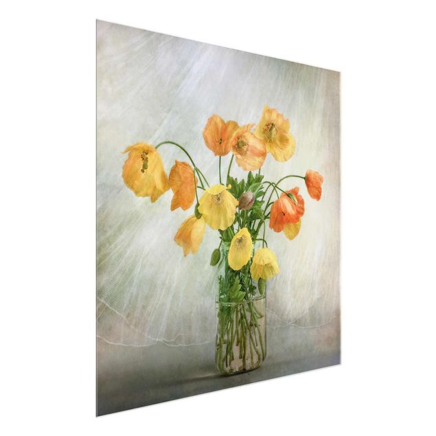 Glass print - Poppies in a Vase