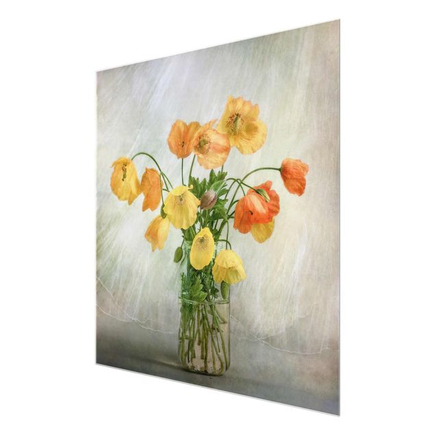 Glass print - Poppies in a Vase