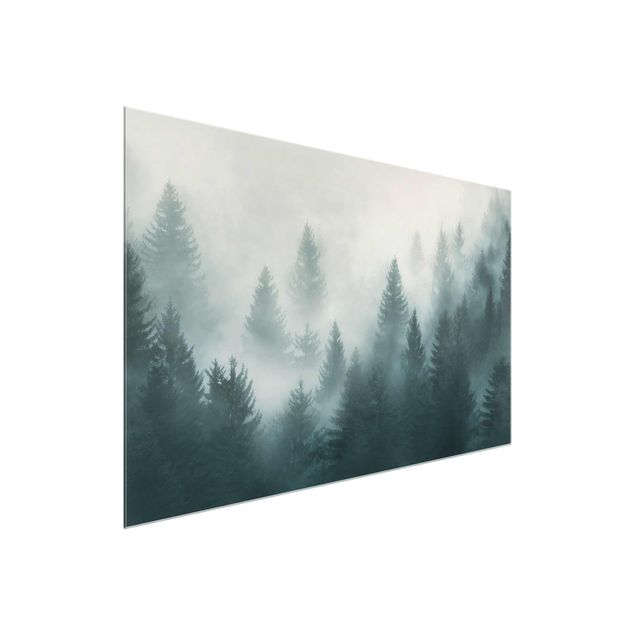 Glass print - Coniferous Forest In Fog