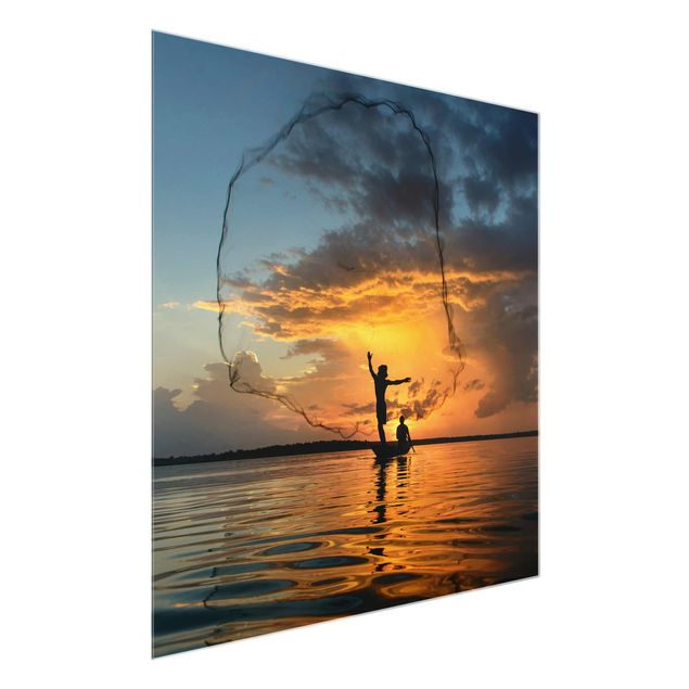 Glass print - Fishing Net At Sunset