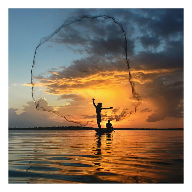 Glass print - Fishing Net At Sunset
