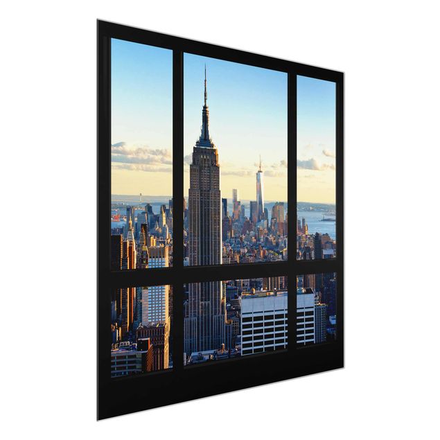 Glass print - New York Window View Of The Empire State Building