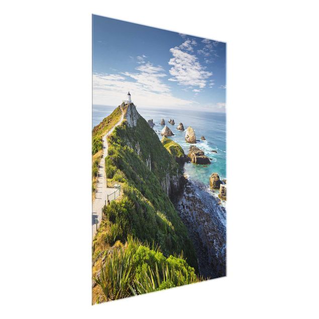 Glass print - Nugget Point Lighthouse And Sea New Zealand
