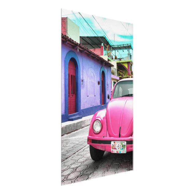 Glas Magnettafel Pink VW Beetle