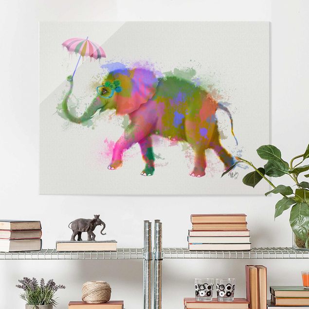 Glas Magnettafel Rainbow Splash Elephant