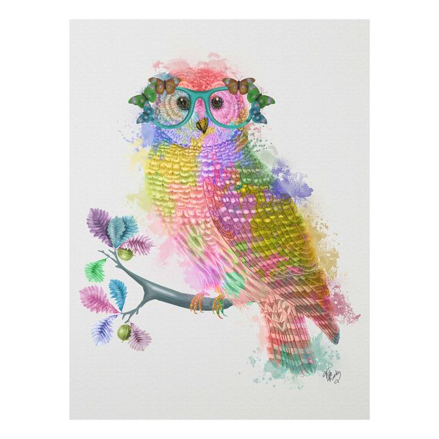 Glass print - Rainbow Splash Owl