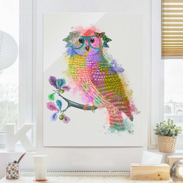 Magnettafel Glas Rainbow Splash Owl