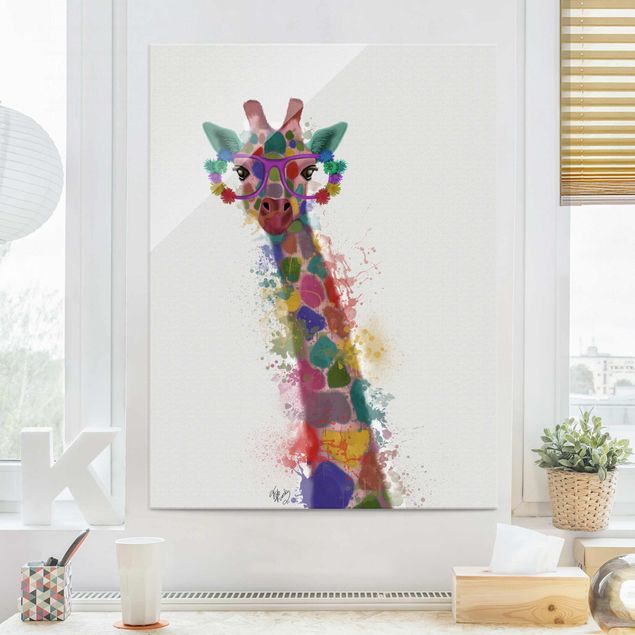 Glass print - Rainbow Splash Giraffe