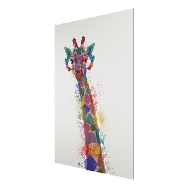 Glass print - Rainbow Splash Giraffe