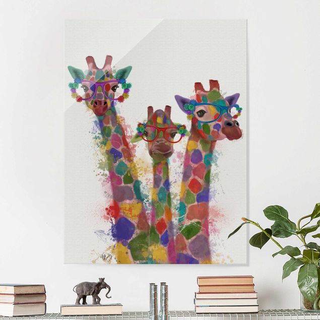 Glas Magnetboard Rainbow Splash Giraffe Trio