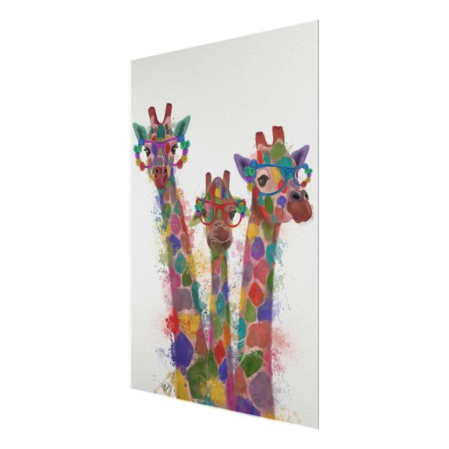 Glass print - Rainbow Splash Giraffe Trio