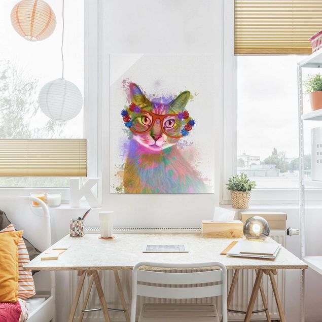 Glass print - Rainbow Splash Cat