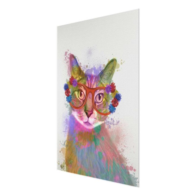 Glass print - Rainbow Splash Cat
