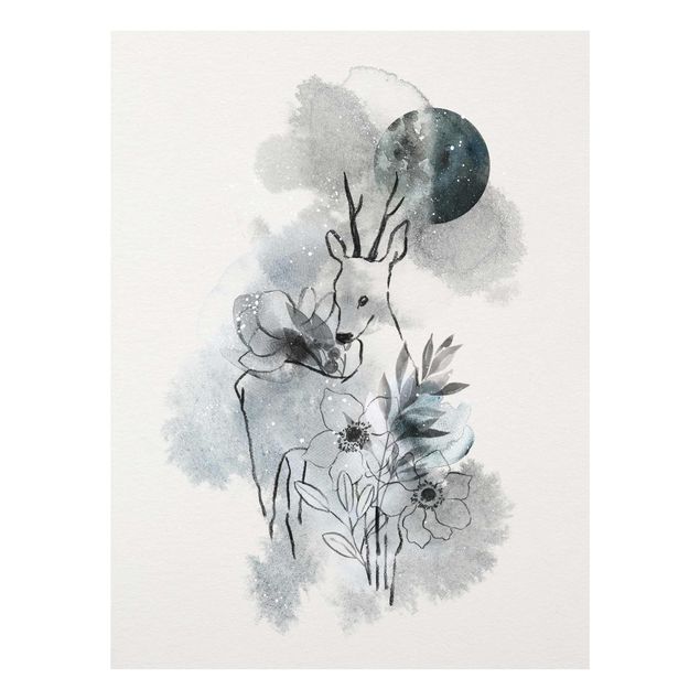 Glass print - Deer And Moon