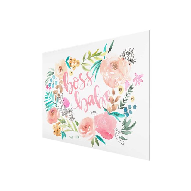 Glass print - Pink Flowers - Boss Babe