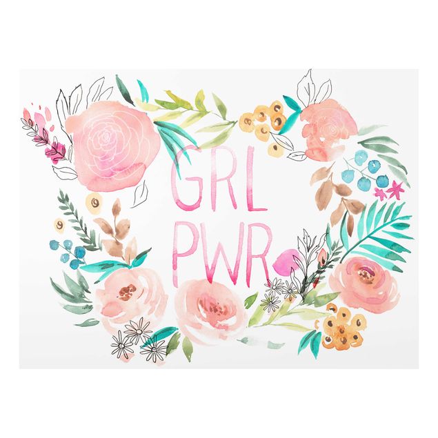 Glass print - Pink Flowers - Girl Power