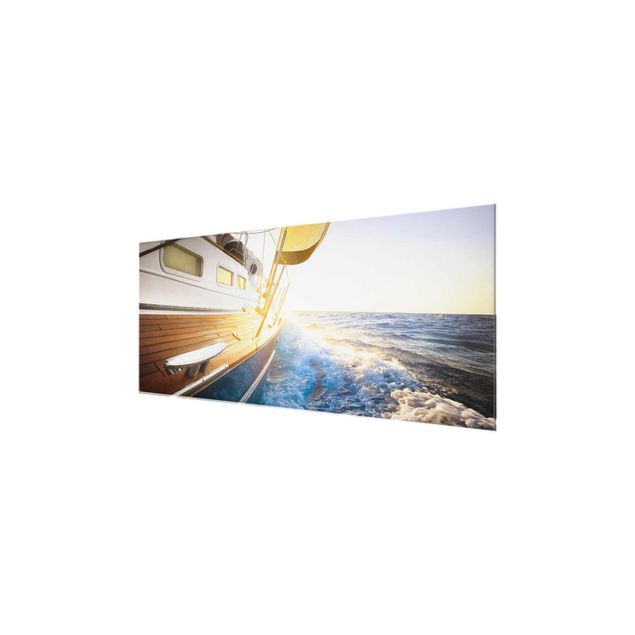 Glass print - Sailboat On Blue Ocean In Sunshine